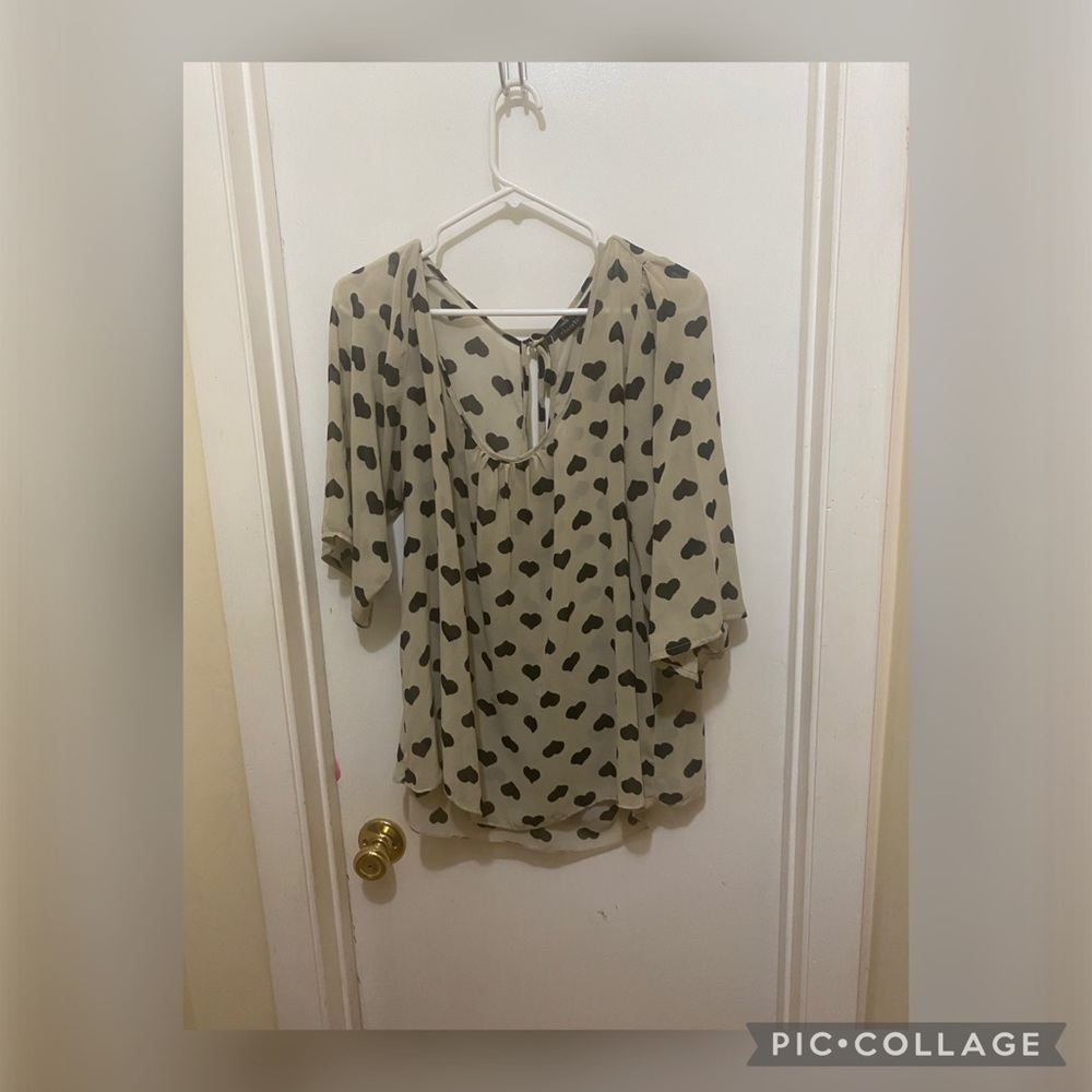 HeartSoul Black and Tan Tie Front Blouse Relaxed Fit